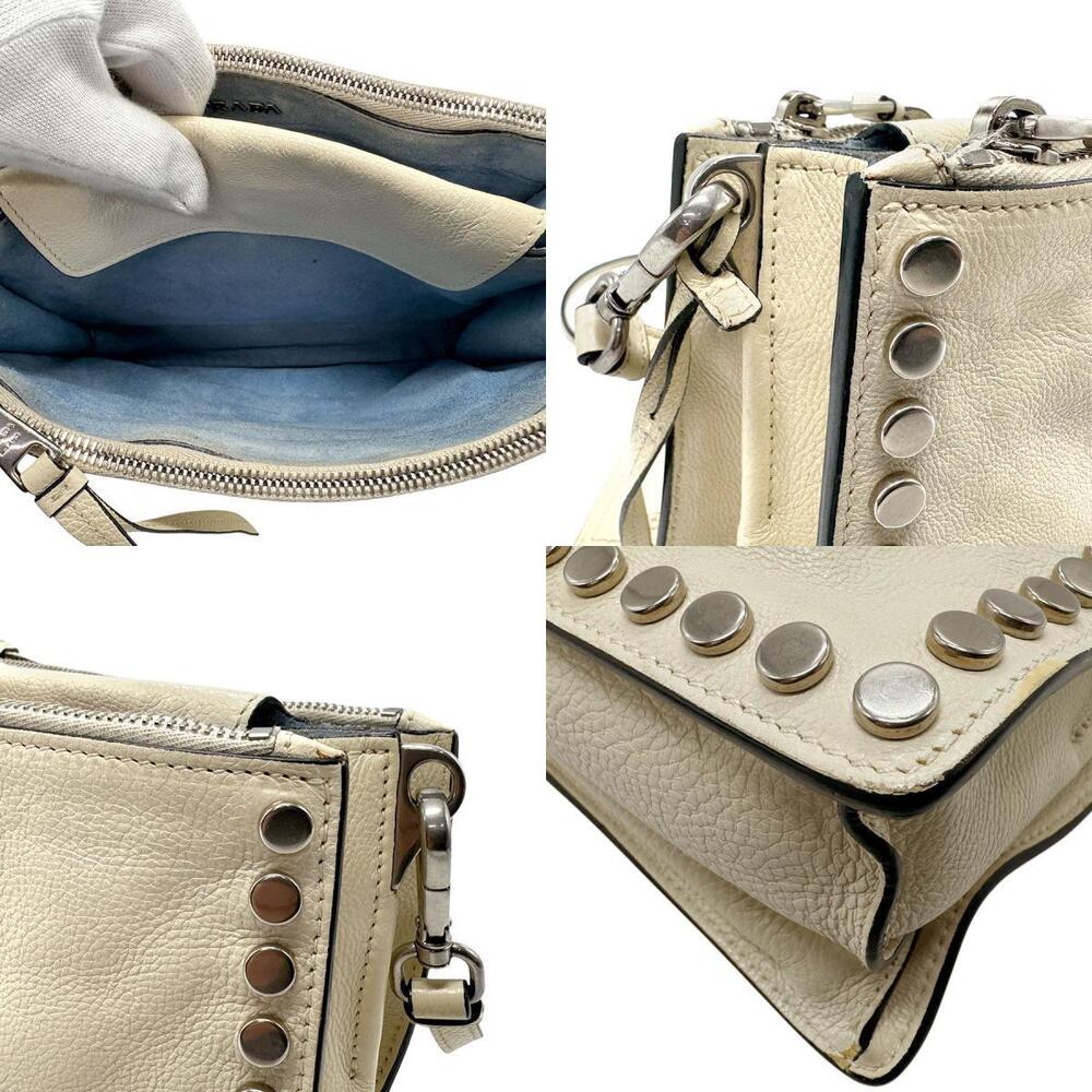 Prada shoulder bag studded leather metal off white silver - Picture 3 of 4